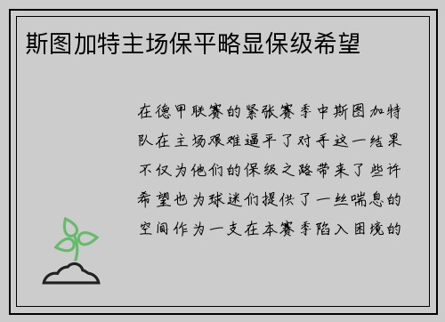 斯图加特主场保平略显保级希望